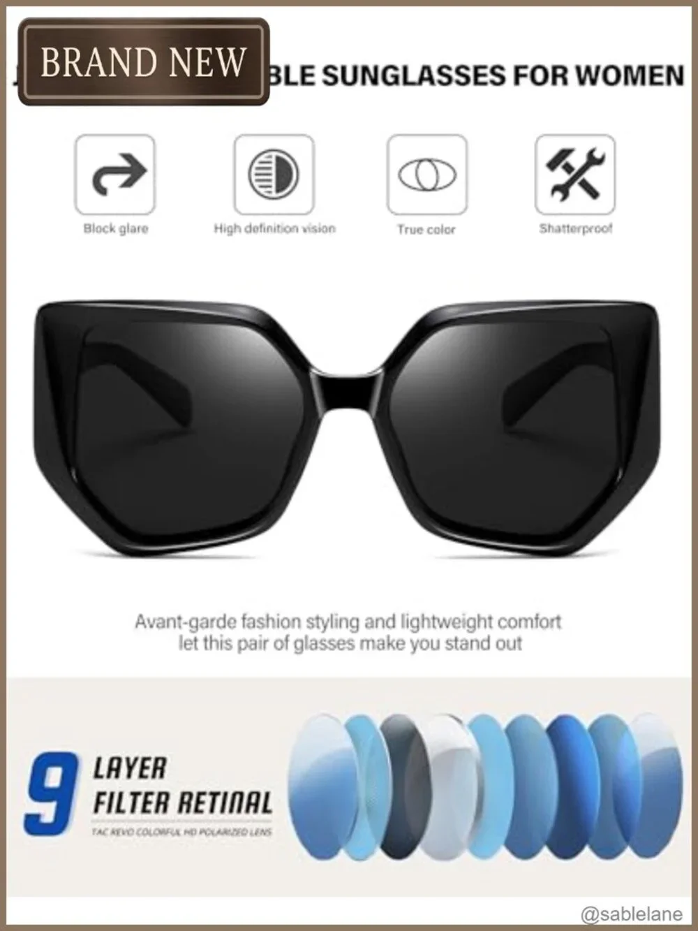 Oversized Hexagon Sunglasses Women Polarized UV400 Protection TR90 Acetate